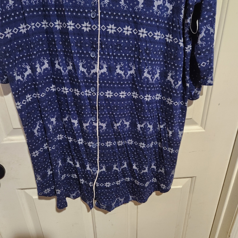 Torrid Sleep 1X Blue Fair Isle Night Shirt Dress Deer Print Sleepgown NEW - Picture 8 of 13